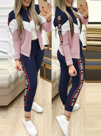 Women Two Piece Set Outfits Autumn Women's Tracksuit Zipper Top And Pants Casual Sport