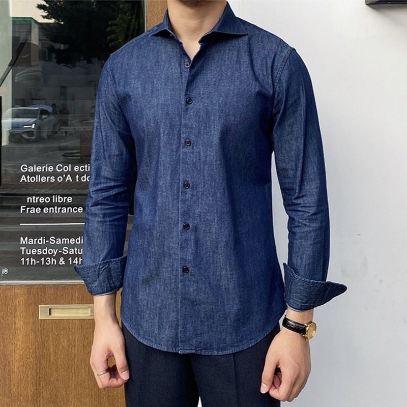 Men's business washed shirt long sleeve high quality