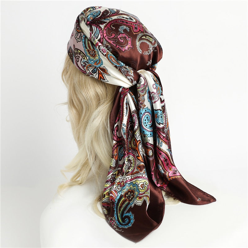 Neckerchief Shawl Wraps Print Silk Satin Scarf