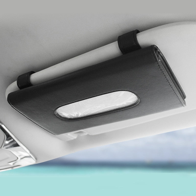 Car Visor Tissue Holder PU Leather Hanging Paper Towel Clip Napkin Holder Back Seat Tissue Case Car Interior Accessories