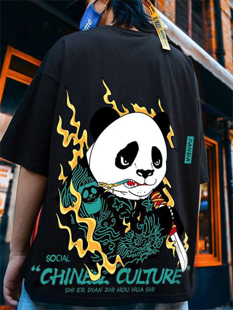 Kawaii Vintage Anime panda Print T Shirt Funny Men Summer