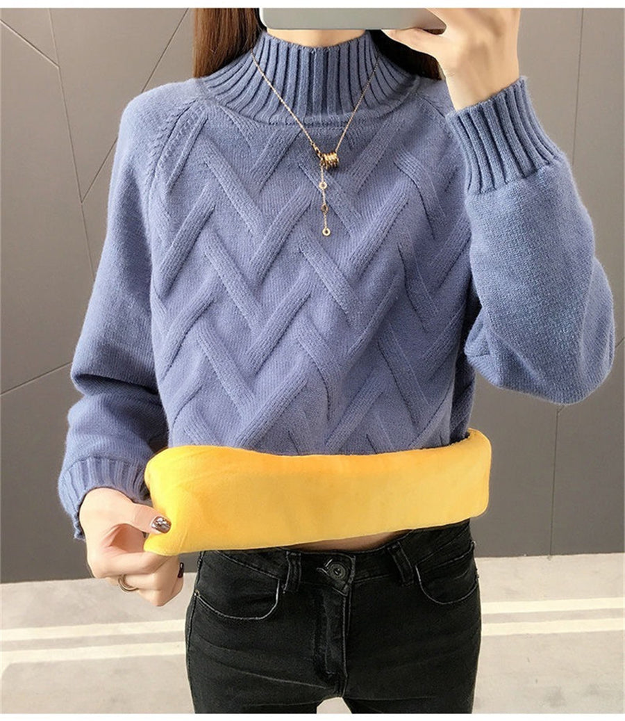 koreanische Fleece gefüttert Strickwaren gerippt Boden Tops neu