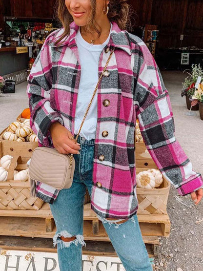 Herbst Plaid Jacke Frauen Mantel Oberhemd Lange Karierten Jacke Weibliche Lange Hülse Übergroßen