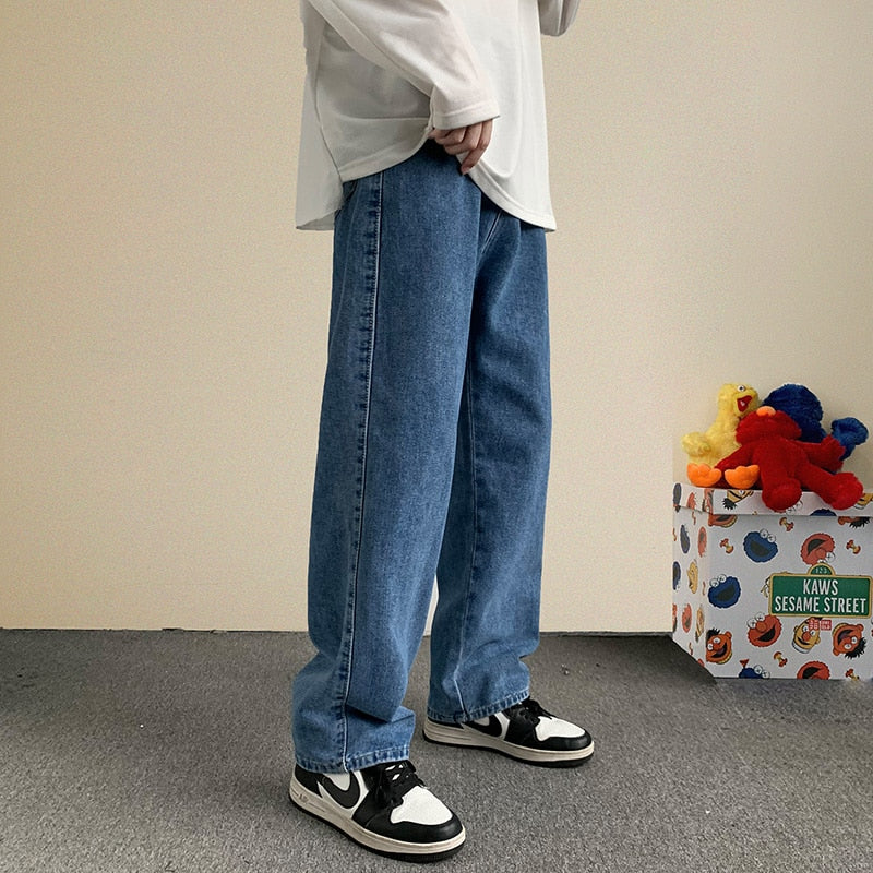 Frühling neue Streetwear Baggy Jeans Männer koreanische Mode lose gerade weites Bein Hosen männliche Marken kleidung schwarz hellblau