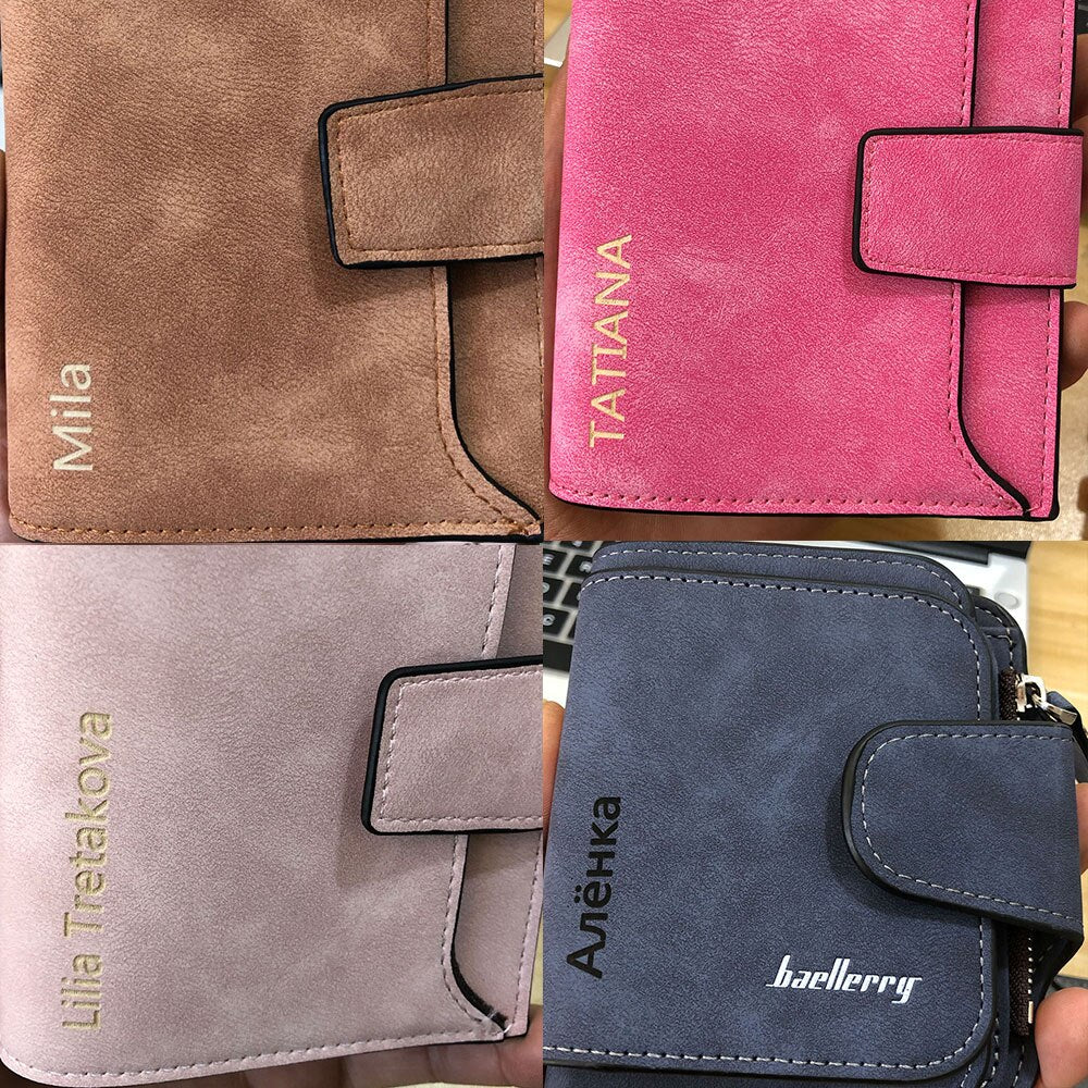 mode Frauen Brieftaschen Kostenloser Name Gravur Neue Kleine Brieftaschen Zipper PU Leder Qualität Weibliche Geldbörse Karte Halter Brieftasche