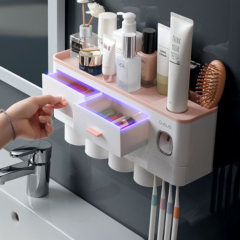 Magnetic Adsorption Inverted Toothbrush Holder Automatic Toothpaste Dispenser With Cup Toothpaste Bathroom Accessories Set