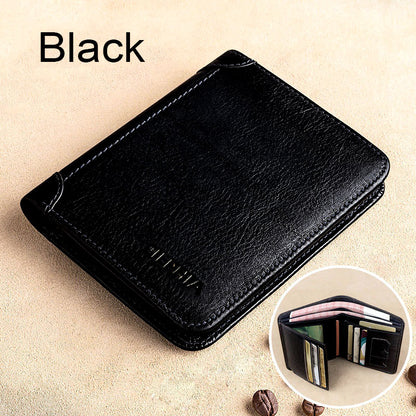 Genuine Leather Rfid Protection Wallets for Men Vintage Slim Short Multi Function ID Credit Card Holder Money Bag