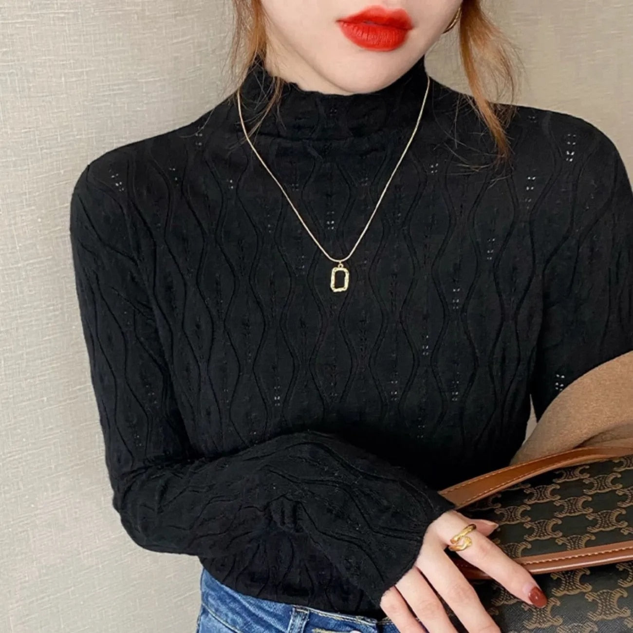 Half Turtleneck Sweater Women Knitwear Slim Solid Color