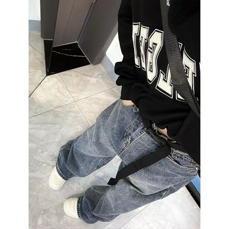 Baggy Femme Jeans Y2K Dark Blau Braun Hohe Taille Streetwear 90S Baggy Hosen Frauen Hosen Gerade Breite Bein hosen