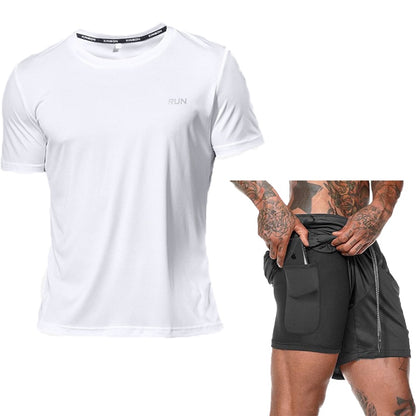 Männer Lauf Sets Sommer Sportswear Gym Fitness Anzüge Quick Dry T-Shirts + Kurze Sport Kleidung Workout Training Sport Trainingsanzug