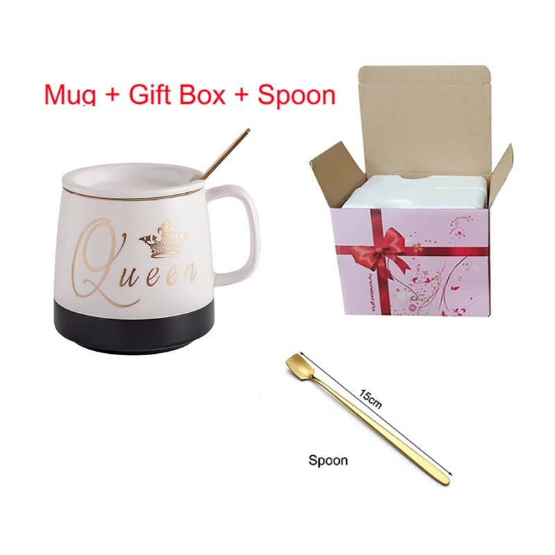 Outline in gold ceramic mug with lid spoon, cup kitten coffee ceramic mug office cup office Drink couple cup gift