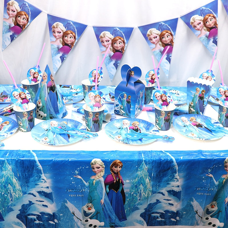 Gefroren Anna Elsa Prinzessin Geburtstags feier Dekorationen Kinder Einweg geschirr Teller Tassen Servietten Luftballons Baby party Lieferungen