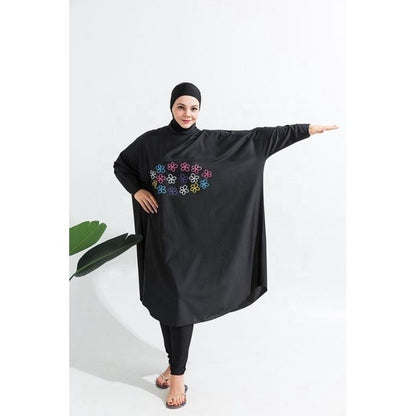 Women Muslim Swimwear Beachwear Screen Printing 3pcs Lslamic Clothing Hijab Long Sleeves Sport Swimsuit Burkinis Bathing Bat Suit