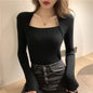 Sweater long sleeve top square collar casual fashion