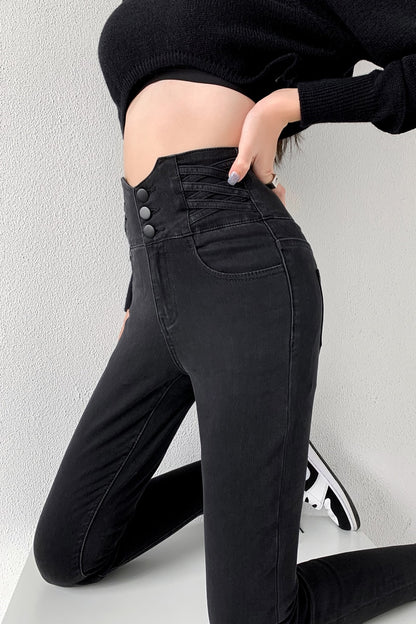 Dünne Bleistift Jeans Vier Tasten Vintage Hohe Taille Frauen Schlank Stretch Denim Hosen Engen Hosen 2022 frauen Hosen