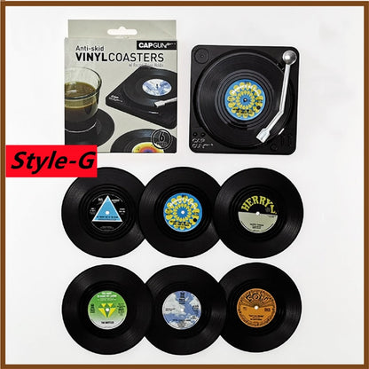 6pcs Retro Vinyl Record Cup Coaster Anti-slip Coffee Coasters Heat Resistant Music Drink Mug Mat Table Placemat Home Decor Gifts