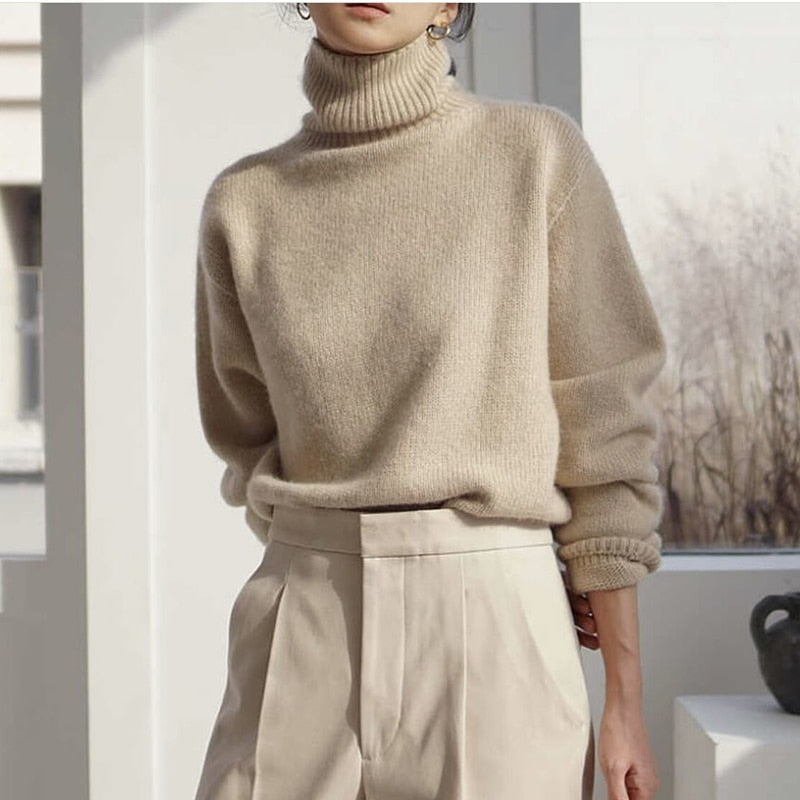 Cashmere Elegant Turtle Neck Women Sweater Soft Knitted Basic