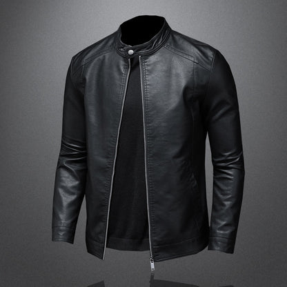 Spring Autumn Leather Jacket Men Stand Collar Slim Pu Leather Jacket Fashion Motorcycle Causal Coat