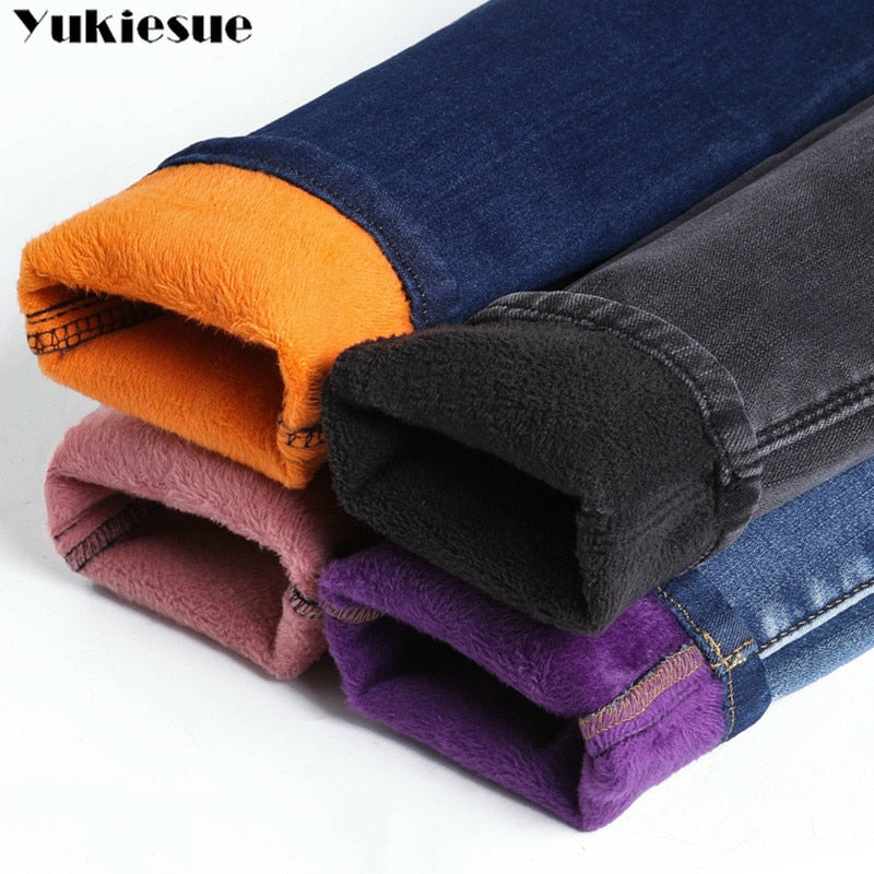 Winter Warme Jeans Frau 2023 Hohe Taille Casual Samt Damen Hosen Weibliche Pantalon Denim jeans für Frauen Hosen kleiden 40