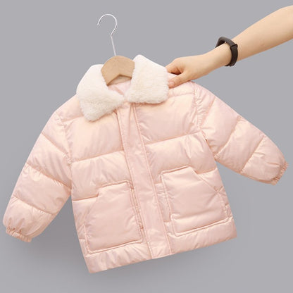 Neue Winter Kinder warme Baumwoll jacken Kaninchen Pelz Kragen Mäntel Baby kurze Stepp jacke