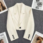 Korean Cropped Blazers Women Solid Color Simple One-Button Outwear Teenager All-Match