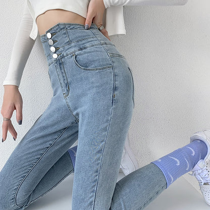 Dünne Bleistift Jeans Vier Tasten Vintage Hohe Taille Frauen Schlank Stretch Denim Hosen Engen Hosen 2022 frauen Hosen