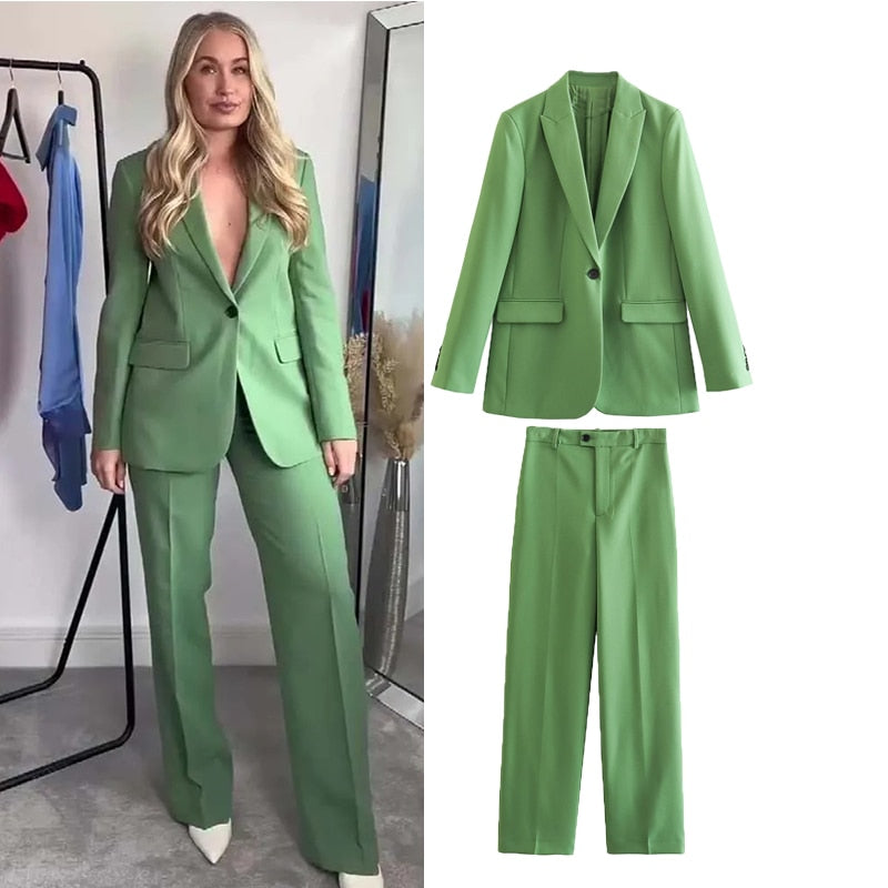 Traf spring pants sets new fashion suits chic slim women two piece set blazer straight leisure party youth two piece set suit