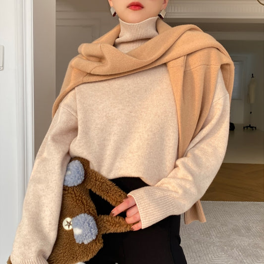 Basic Turtle Neck Knitted Sweater Women Winter Elegant Thick