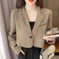 Korean Cropped Blazers Women Solid Color Simple One-Button Outwear Teenager All-Match