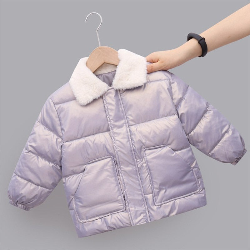 New winter children warm cotton jackets rabbit fur collar coats baby short quilted jacket