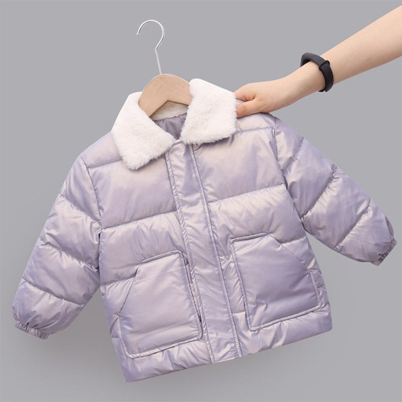 Neue Winter Kinder warme Baumwoll jacken Kaninchen Pelz Kragen Mäntel Baby kurze Stepp jacke