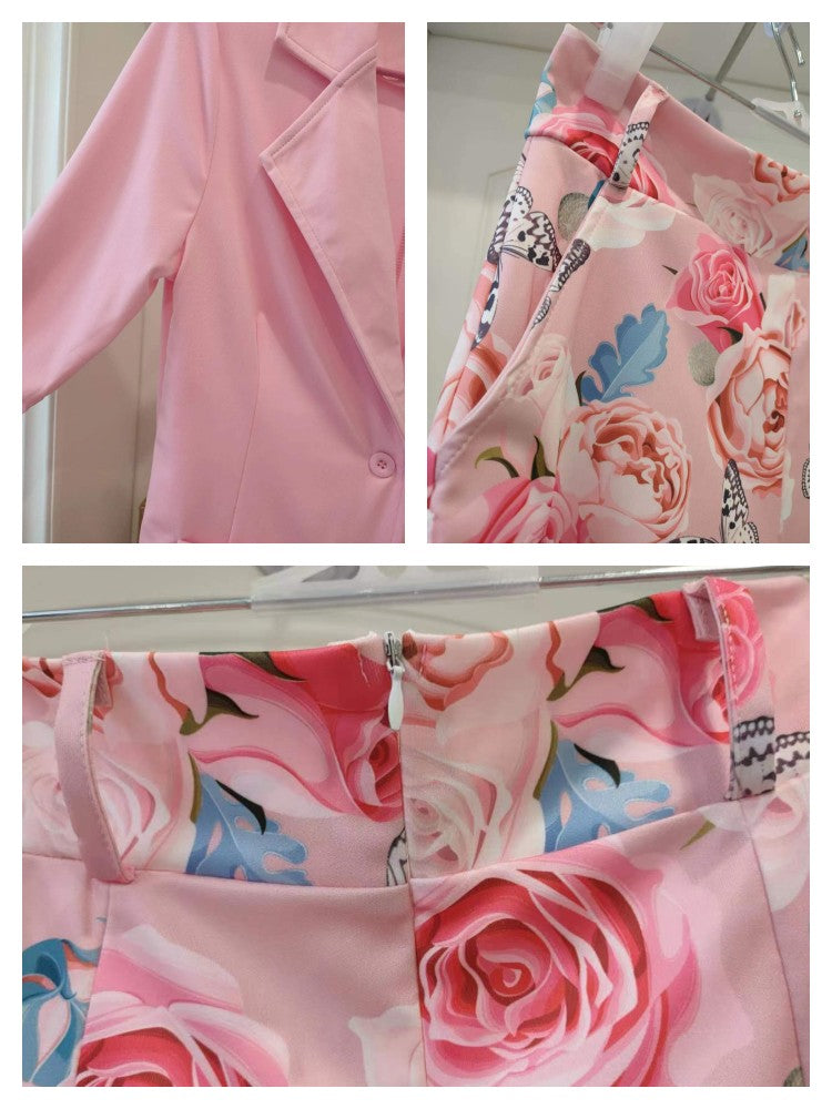 Spring summer new fashion casual print suit small ladies dress two-piece sets