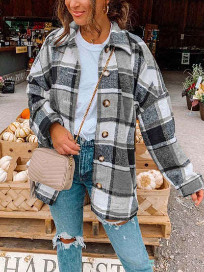 Herbst Plaid Jacke Frauen Mantel Oberhemd Lange Karierten Jacke Weibliche Lange Hülse Übergroßen