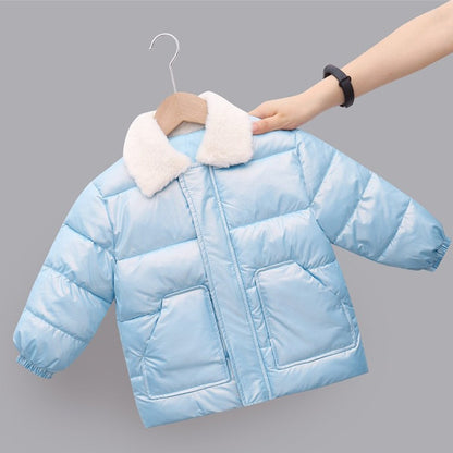 Neue Winter Kinder warme Baumwoll jacken Kaninchen Pelz Kragen Mäntel Baby kurze Stepp jacke