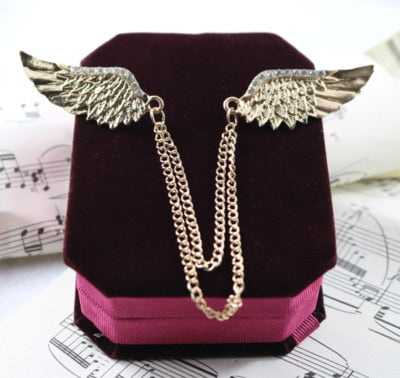 Korean British Style Crown Bird Brooch Cross Suit Tassel Chain Lapel Pin Angle Wing Badge Retro Female Corsage Men Accessories