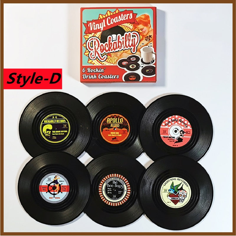 6 stücke Retro Vinyl Record Tasse Coaster Anti-slip Kaffee Untersetzer Wärme Beständig Musik Trinken Becher Matte Tisch Tischset wohnkultur Geschenke