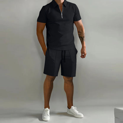 Summer short sleeve thin Polos shirt Sport Shorts 2 piece new men's tracksuit suit men solid set casual jogging sportswear