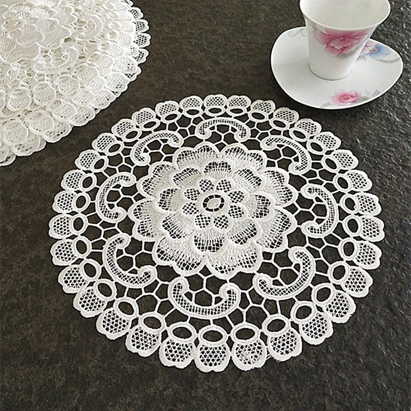 NEW round Lace sun flower embroidery placemat cup coaster kitchen wedding Christmas table place mat cloth pad New Year doily