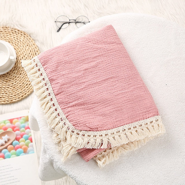 Cotton Muslin Swaddle Blankets for Newborn Baby Tassel Receiving Blanket New Born Swaddle Wrap Infant Sleeping Quilt Bed Cover