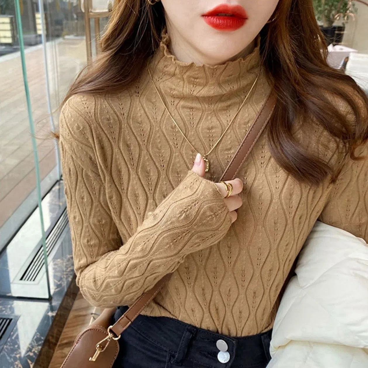 Half Turtleneck Sweater Women Knitwear Slim Solid Color