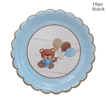 Niedliche Teddybär Baby party Einweg geschirr setzt braun blau Serviette Teller Tasse Kinder Baby Mädchen alles Gute zum Geburtstag Party Suppli