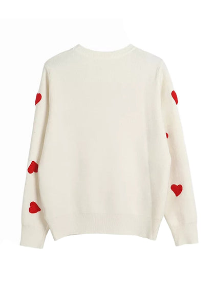 Spring Embroidery Heart Women Sweater O-neck Kawaii Fashion