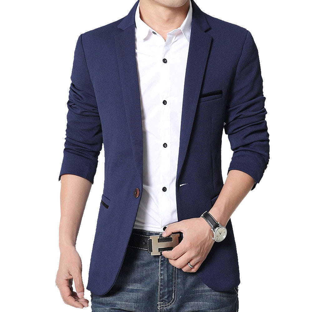 Brand Mens Casual Blazer Autumn Spring Fashion Slim Suit Jacket