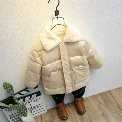 New winter children warm cotton jackets rabbit fur collar coats baby short quilted jacket