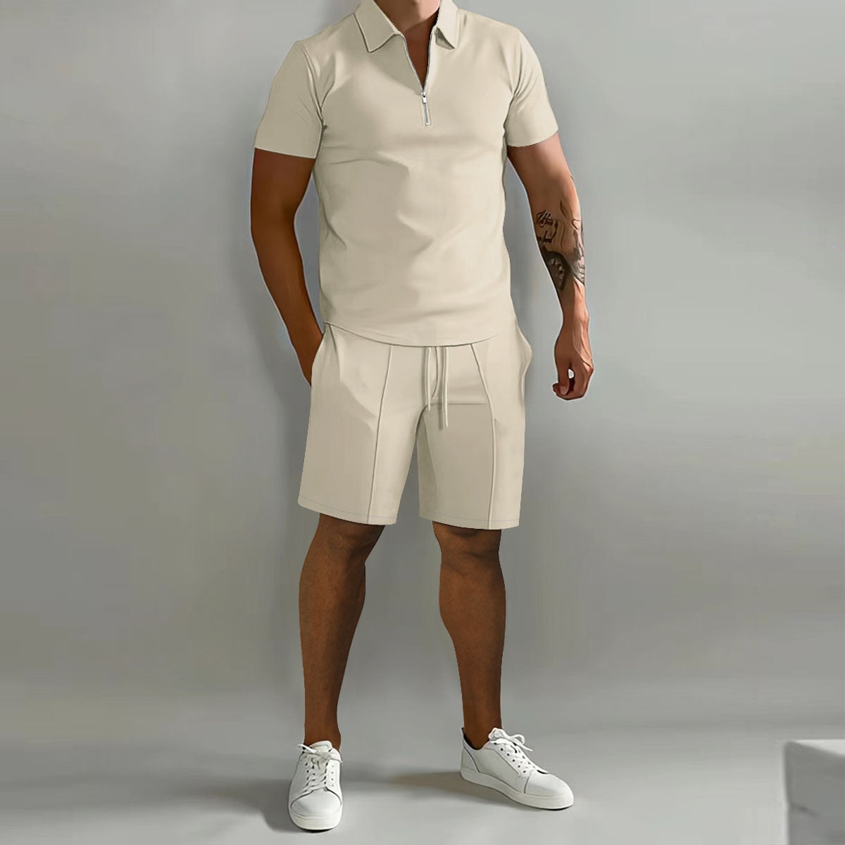 Summer short sleeve thin Polos shirt Sport Shorts 2 piece new men's tracksuit suit men solid set casual jogging sportswear