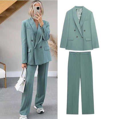 Traf spring pants sets new fashion suits chic slim women two piece set blazer straight leisure party youth two piece set suit