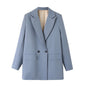 Women Chic Office Lady Double Breasted Blazer Vintage Coat Fashion Notched Collar Long Sleeve