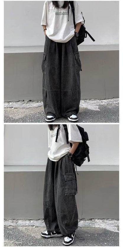 Spring Autumn Pants y2k baggy jeans for men Wide leg Pants Pockets Elastic Waist Streetwear Loose comfortable Trousers