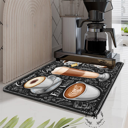 Retro Cafe Design Drain Pad Tableware Coffee Cup Placemat Kitchen Rugs Dish Drainer Absorbent Durable Napa Skin Bathroom Table Mat