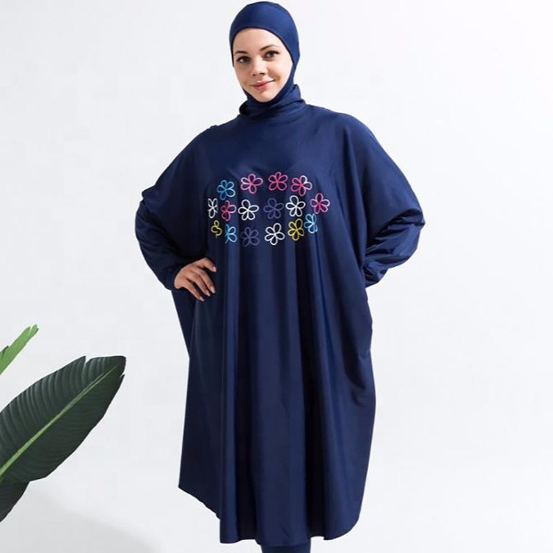 Women Muslim Swimwear Beachwear Screen Printing 3pcs Lslamic Clothing Hijab Long Sleeves Sport Swimsuit Burkinis Bathing Bat Suit